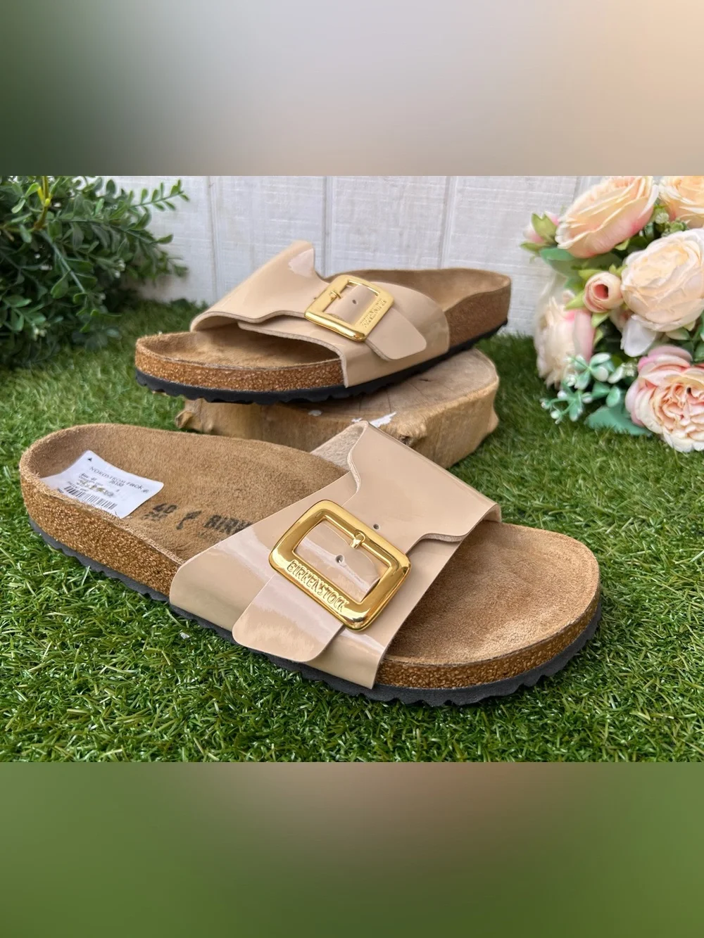 Birkenstock Catalina Luxe Buckle Birko-Flor patent sand size 40 US 9-9.5 gently